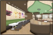 Artist rendering of interior of Ikebana Restaurant